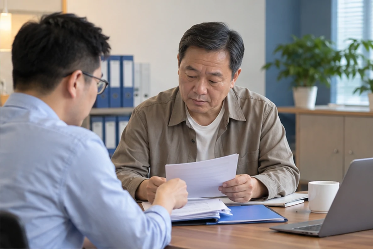 核对注册公司资料与办理事项的服务场景示意