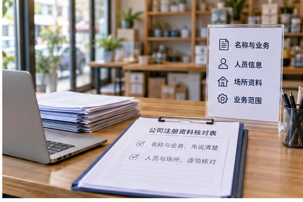 核对注册公司资料与办理事项的服务场景示意
