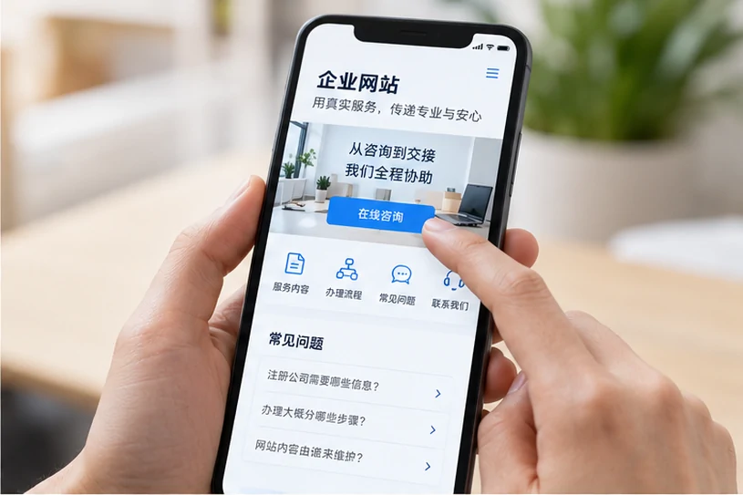 企业网站展示业务与服务信息的场景示意