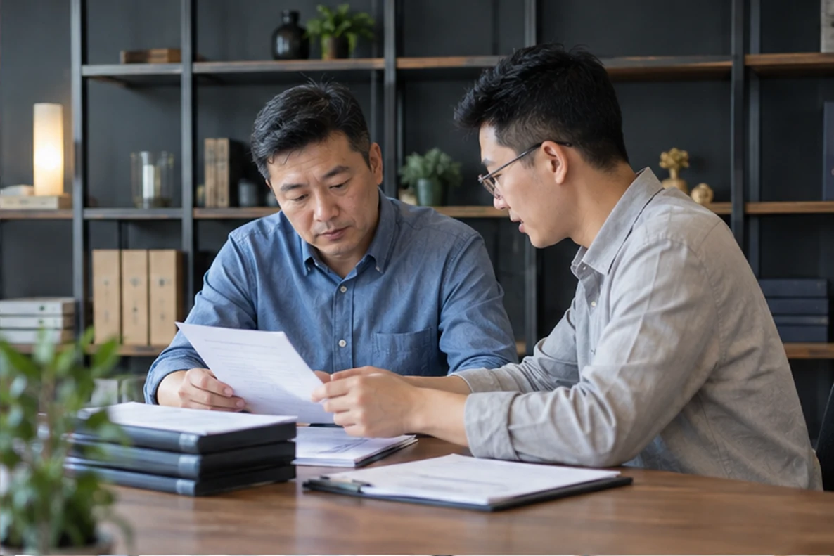 核对注册公司资料与办理事项的服务场景示意