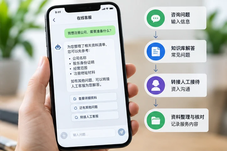 在线客服接待与咨询整理的服务场景示意