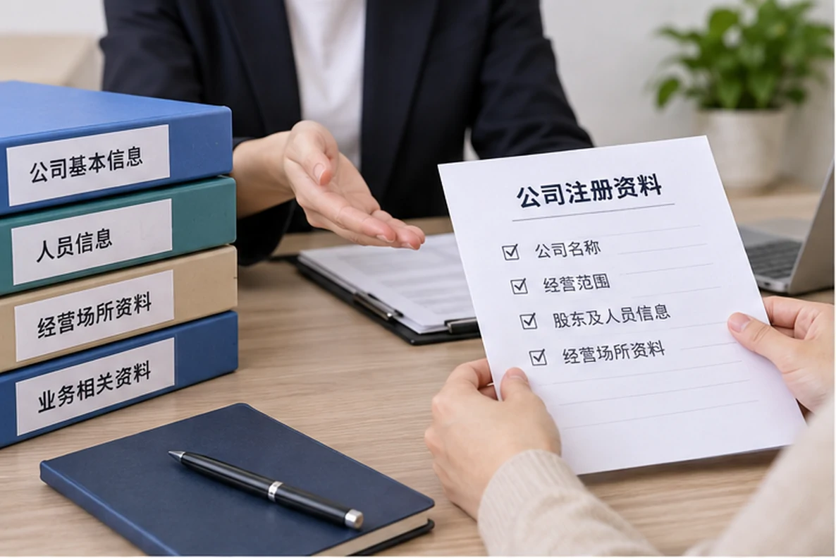 核对注册公司资料与办理事项的服务场景示意