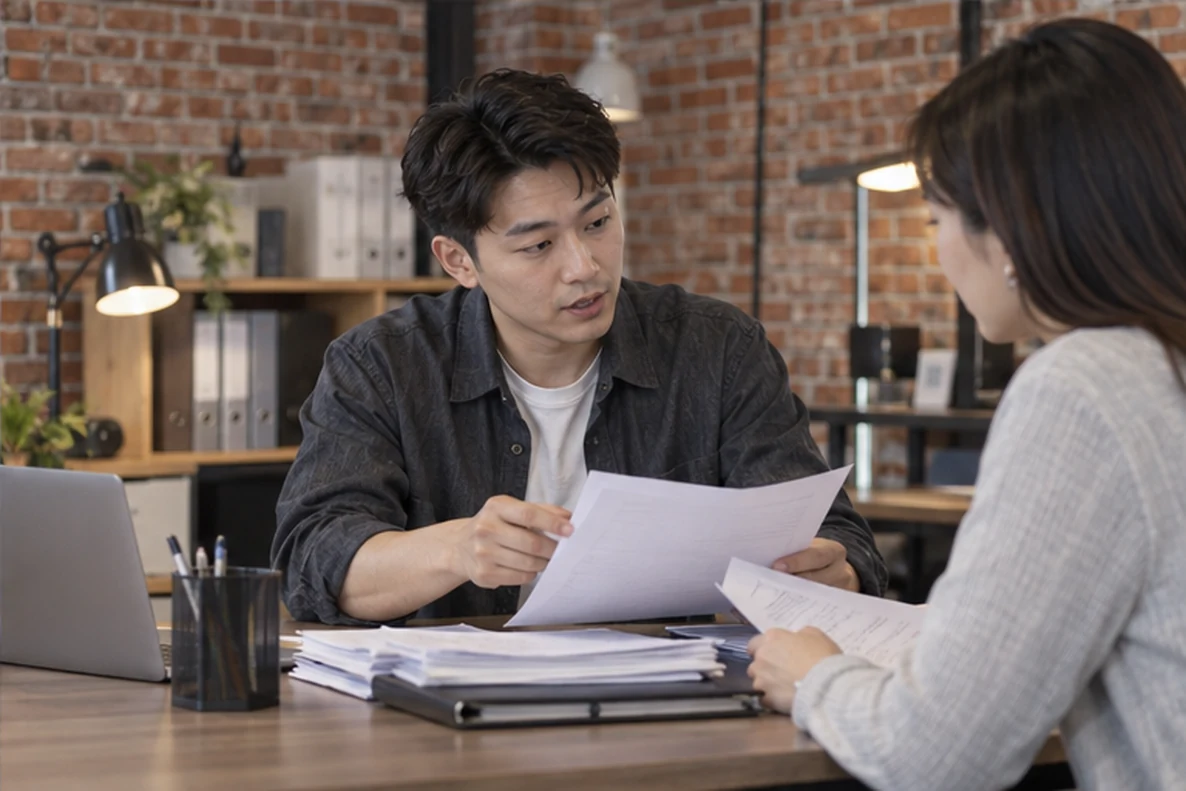 核对注册公司资料与办理事项的服务场景示意