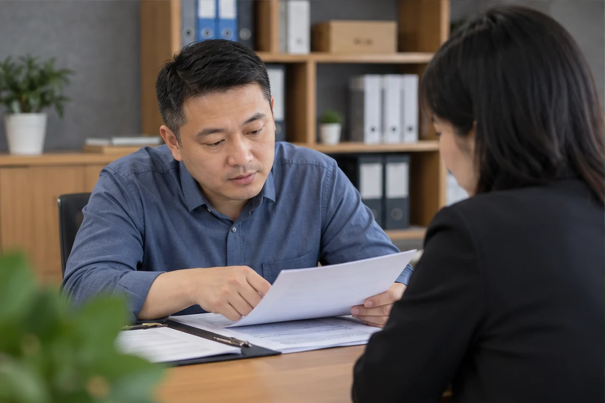 核对注册公司资料与办理事项的服务场景示意