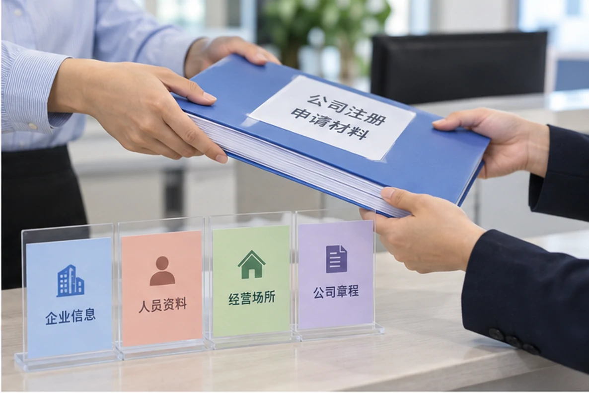 核对注册公司资料与办理事项的服务场景示意
