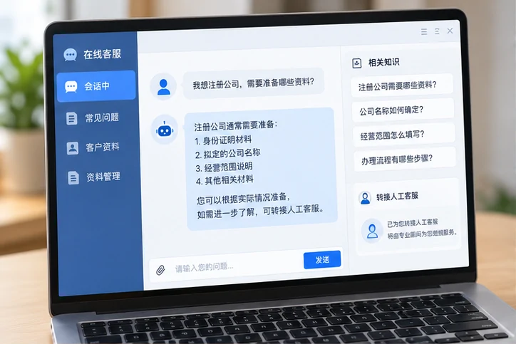 在线客服接待与咨询整理的服务场景示意
