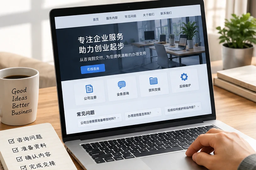企业网站展示业务与服务信息的场景示意