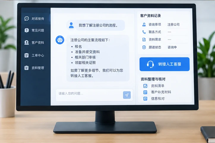 在线客服接待与咨询整理的服务场景示意