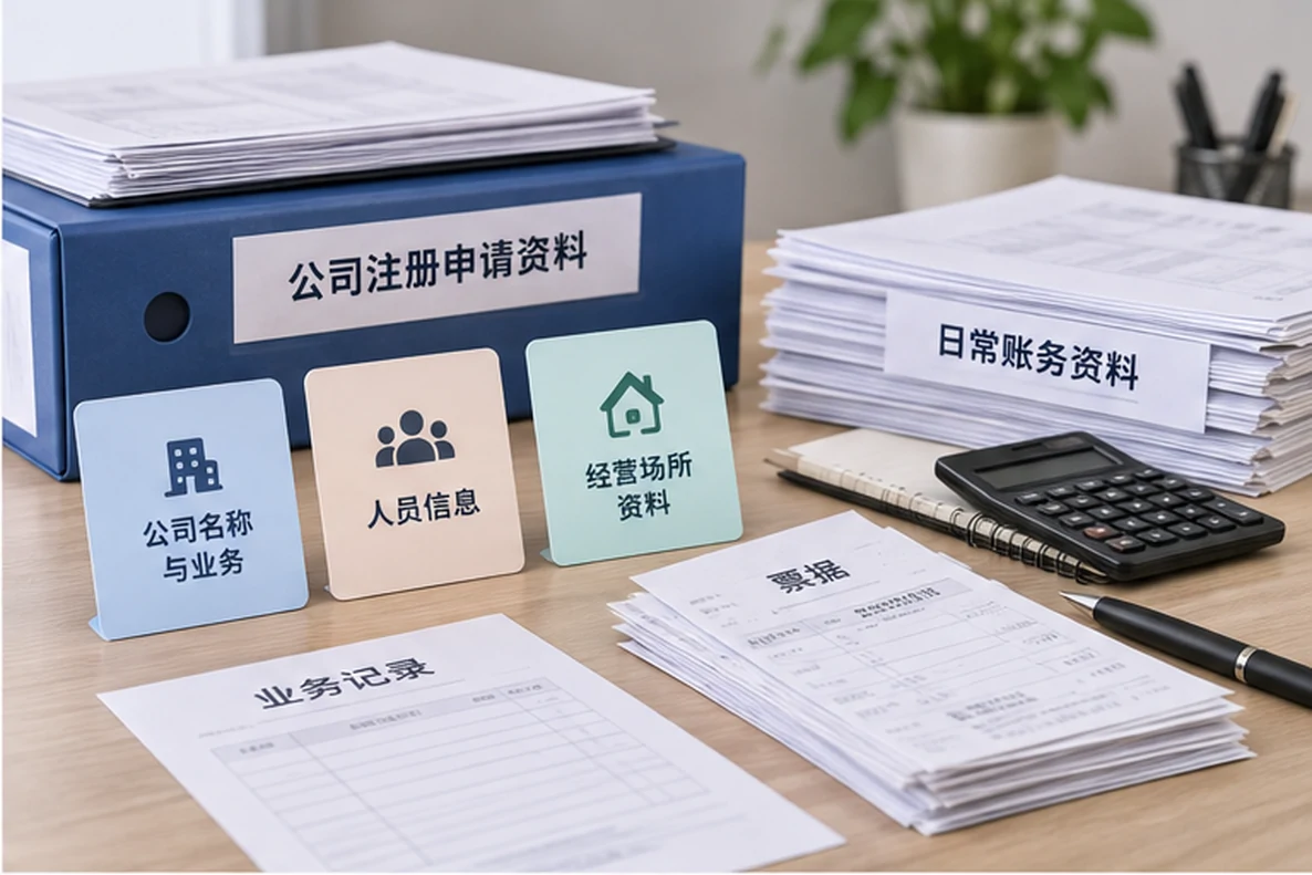 核对注册公司资料与办理事项的服务场景示意