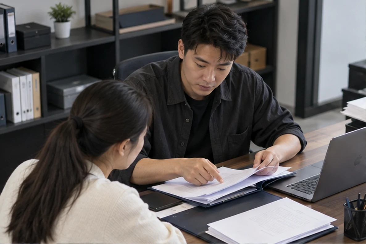 核对注册公司资料与办理事项的服务场景示意