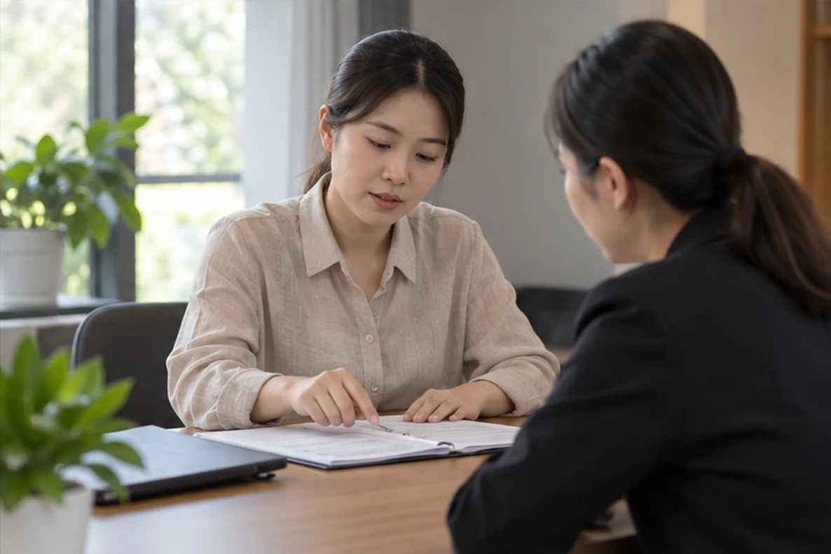 核对注册公司资料与办理事项的服务场景示意