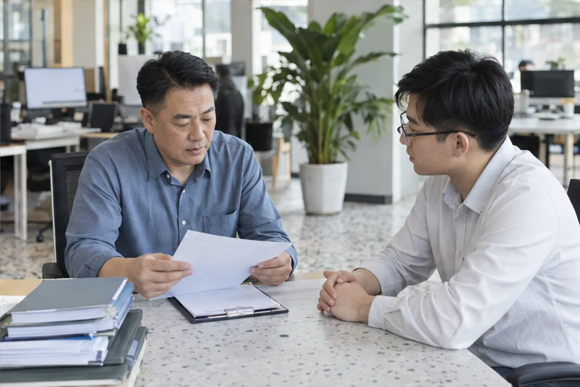 核对注册公司资料与办理事项的服务场景示意