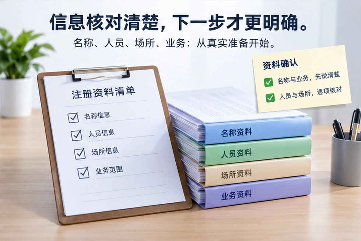 核对注册公司资料与办理事项的服务场景示意