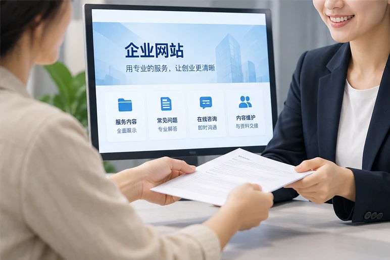 企业网站展示业务与服务信息的场景示意