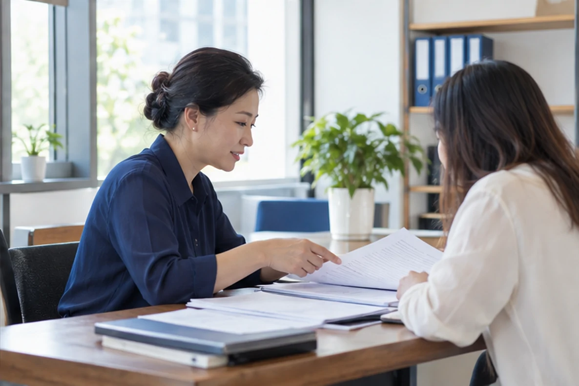 核对注册公司资料与办理事项的服务场景示意