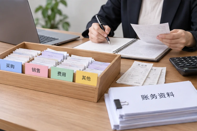 整理企业票据与日常账务资料的服务场景示意