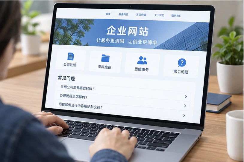 企业网站展示业务与服务信息的场景示意