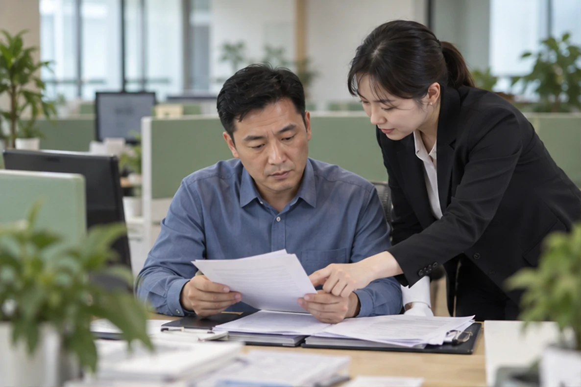 核对注册公司资料与办理事项的服务场景示意