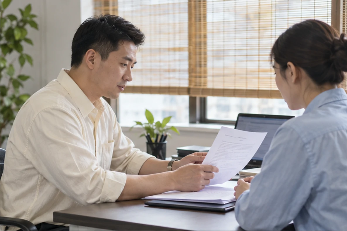 核对注册公司资料与办理事项的服务场景示意