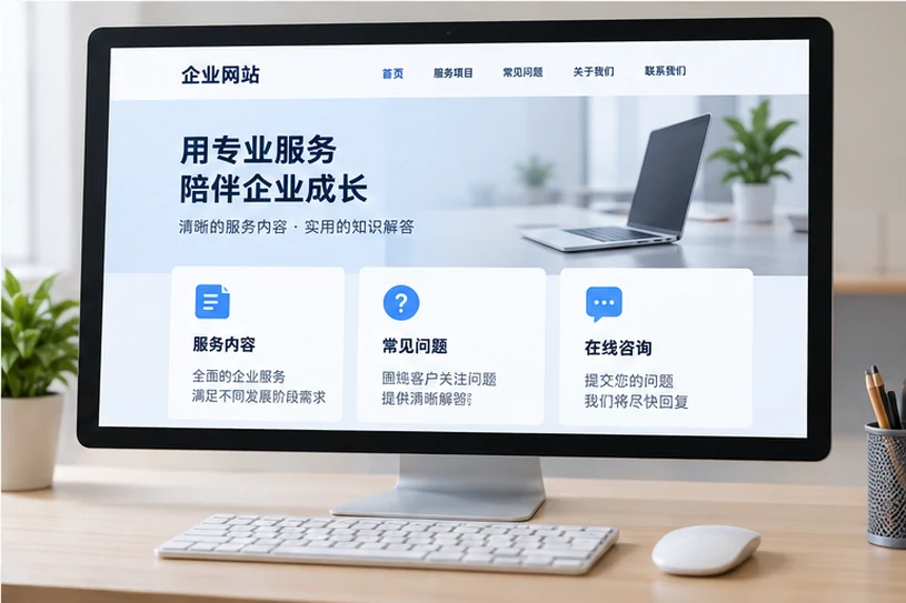 企业网站展示业务与服务信息的场景示意