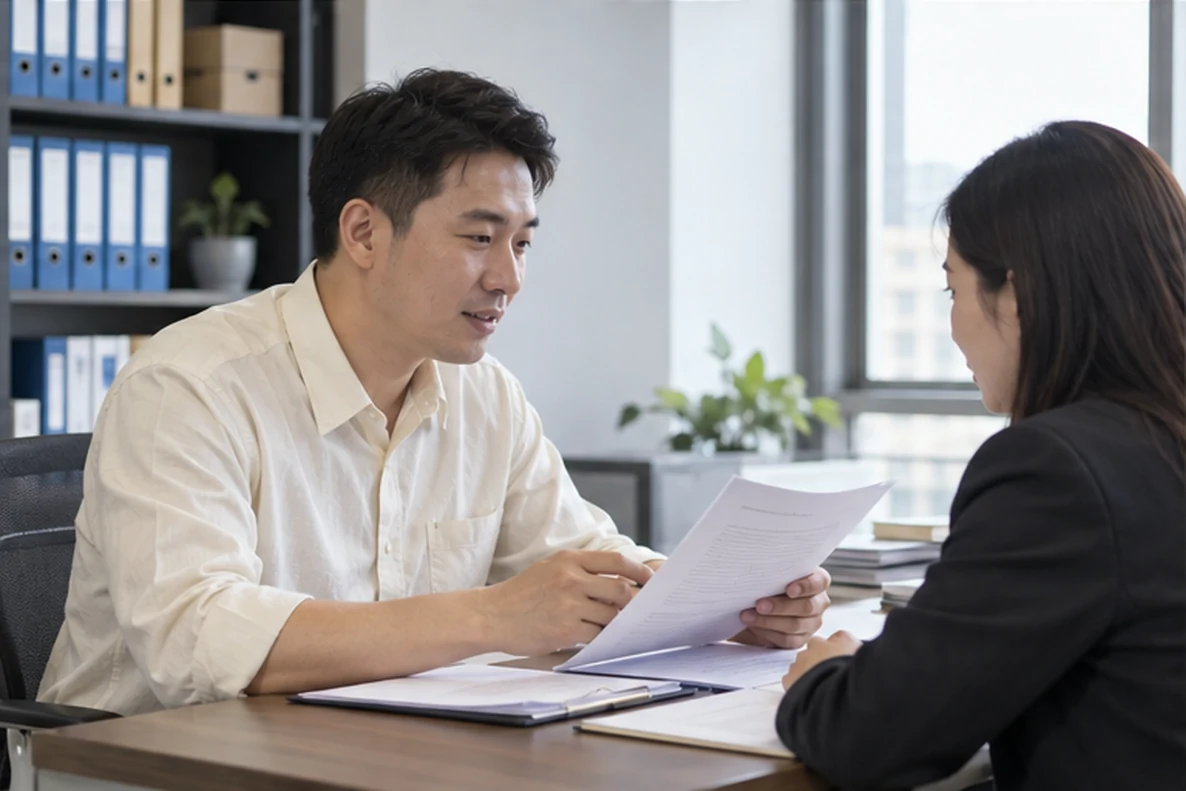 核对注册公司资料与办理事项的服务场景示意