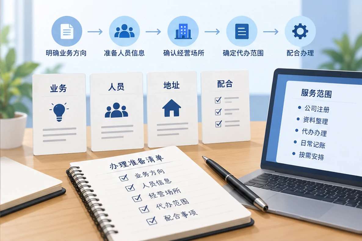 核对注册公司资料与办理事项的服务场景示意