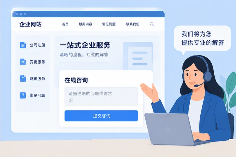 企业网站展示业务与服务信息的场景示意