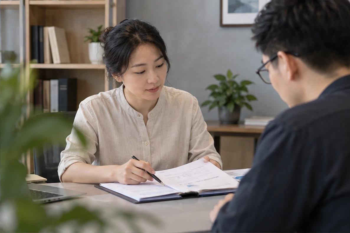 核对注册公司资料与办理事项的服务场景示意