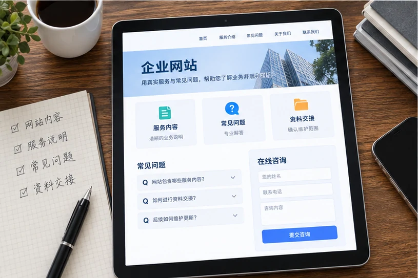 企业网站展示业务与服务信息的场景示意