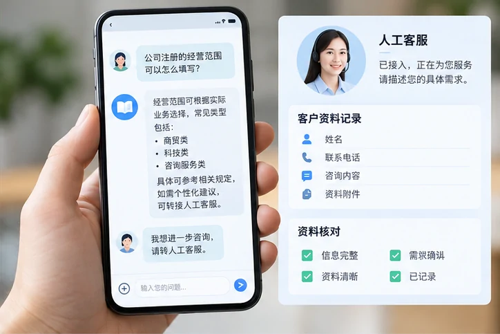 在线客服接待与咨询整理的服务场景示意