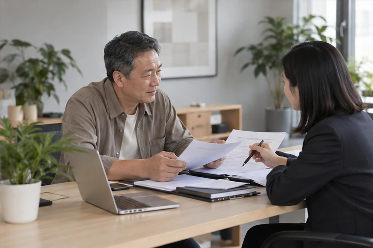 核对注册公司资料与办理事项的服务场景示意