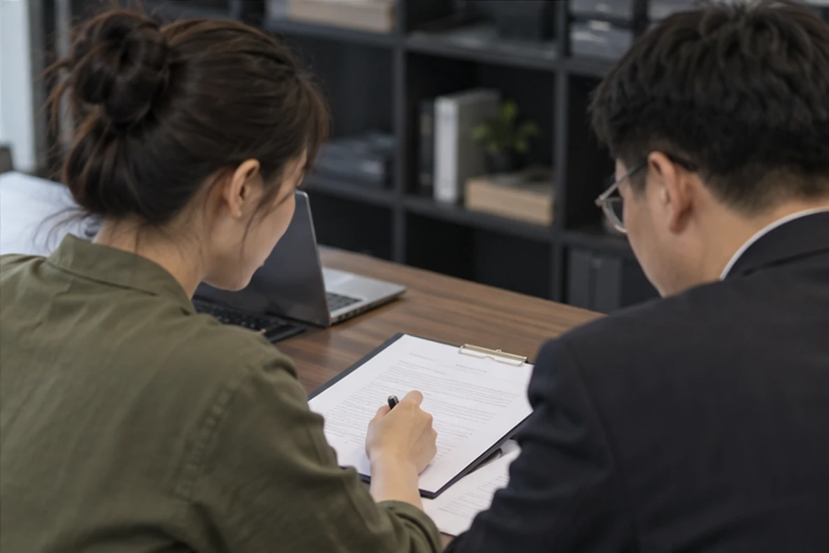 核对注册公司资料与办理事项的服务场景示意
