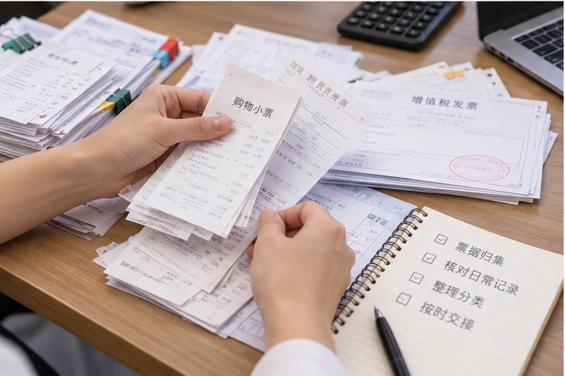 整理企业票据与日常账务资料的服务场景示意