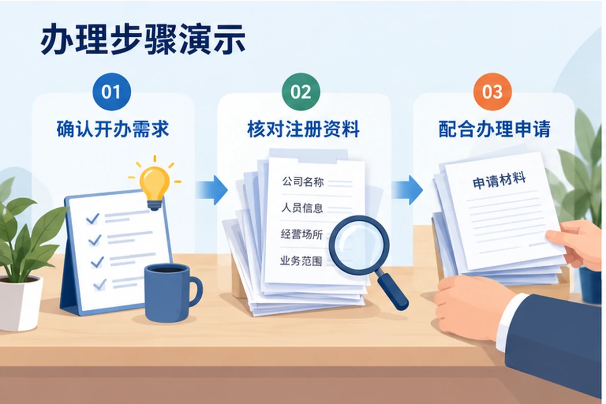 核对注册公司资料与办理事项的服务场景示意