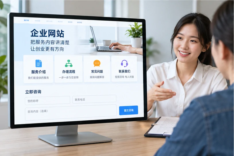 企业网站展示业务与服务信息的场景示意