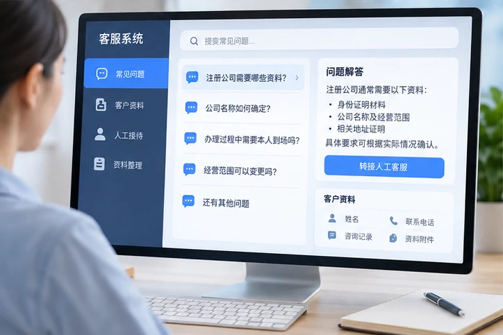 在线客服接待与咨询整理的服务场景示意