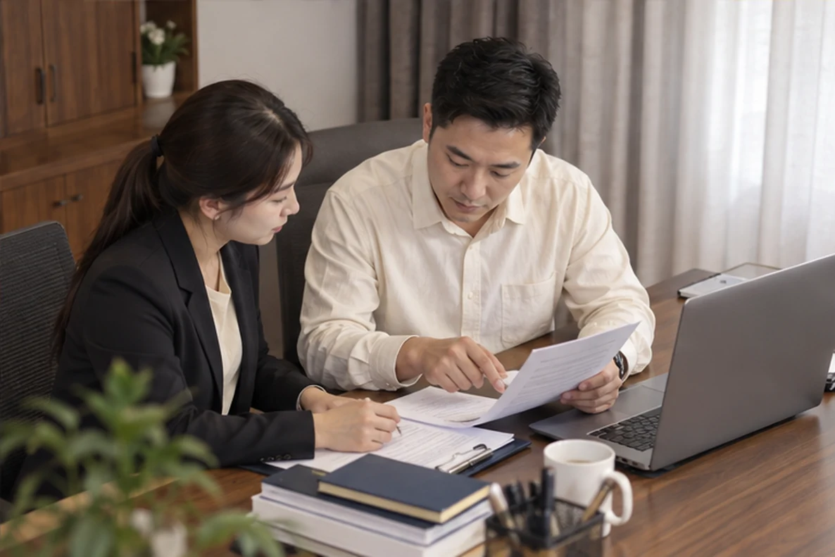 核对注册公司资料与办理事项的服务场景示意