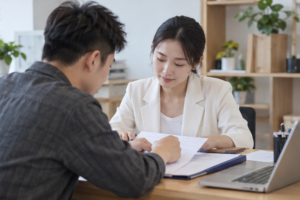 核对注册公司资料与办理事项的服务场景示意