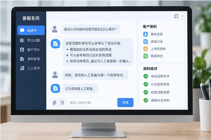 在线客服接待与咨询整理的服务场景示意