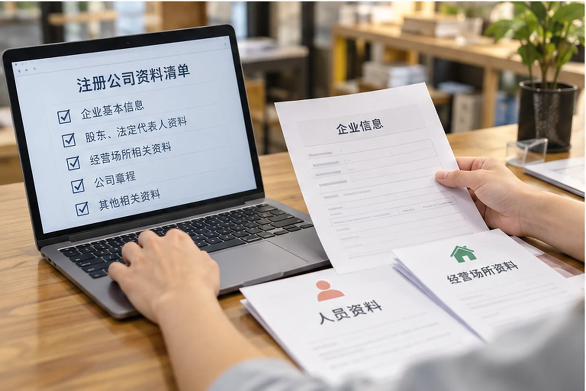 核对注册公司资料与办理事项的服务场景示意