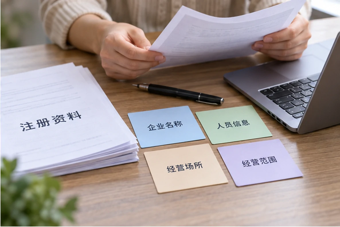 核对注册公司资料与办理事项的服务场景示意