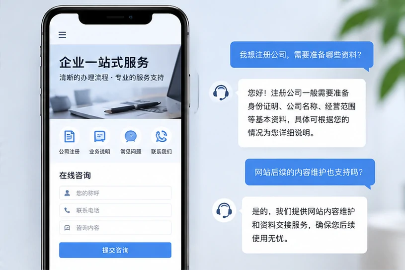 企业网站展示业务与服务信息的场景示意