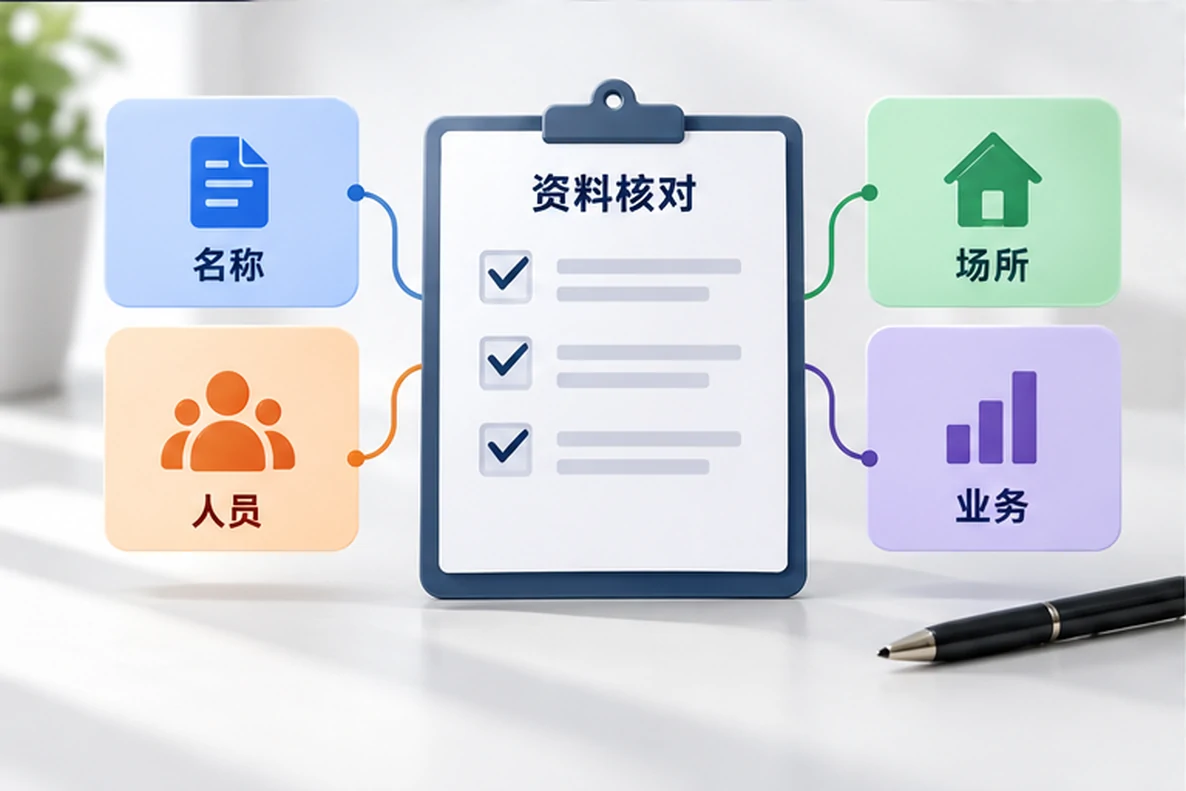 核对注册公司资料与办理事项的服务场景示意