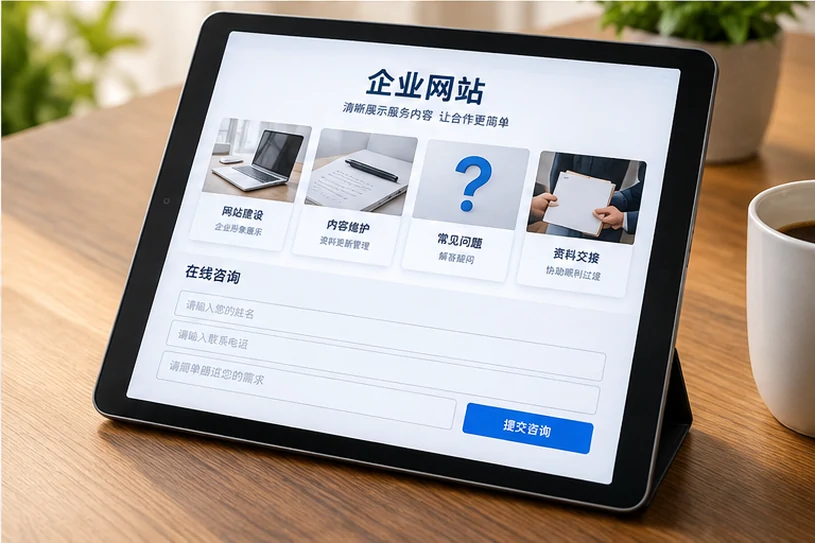 企业网站展示业务与服务信息的场景示意