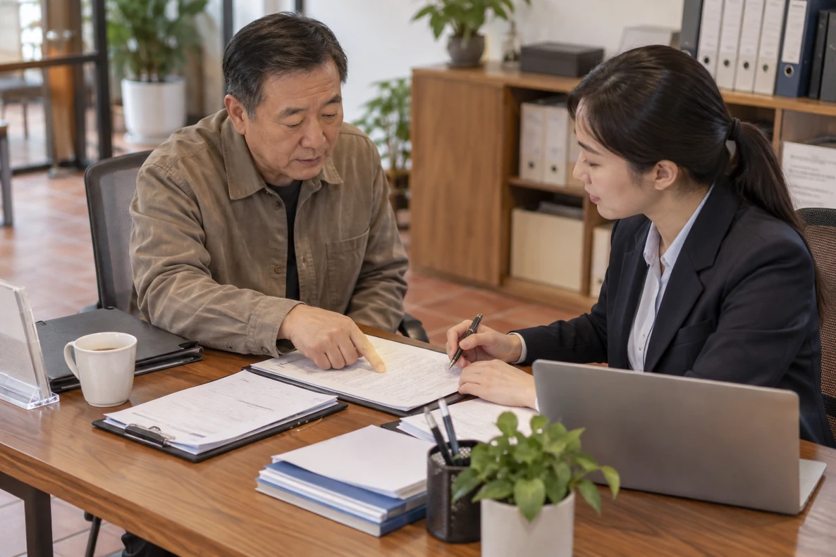 核对注册公司资料与办理事项的服务场景示意