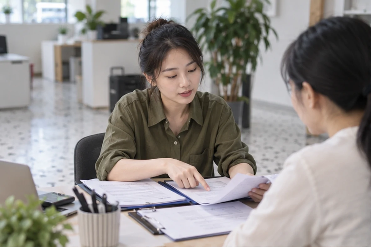 核对注册公司资料与办理事项的服务场景示意