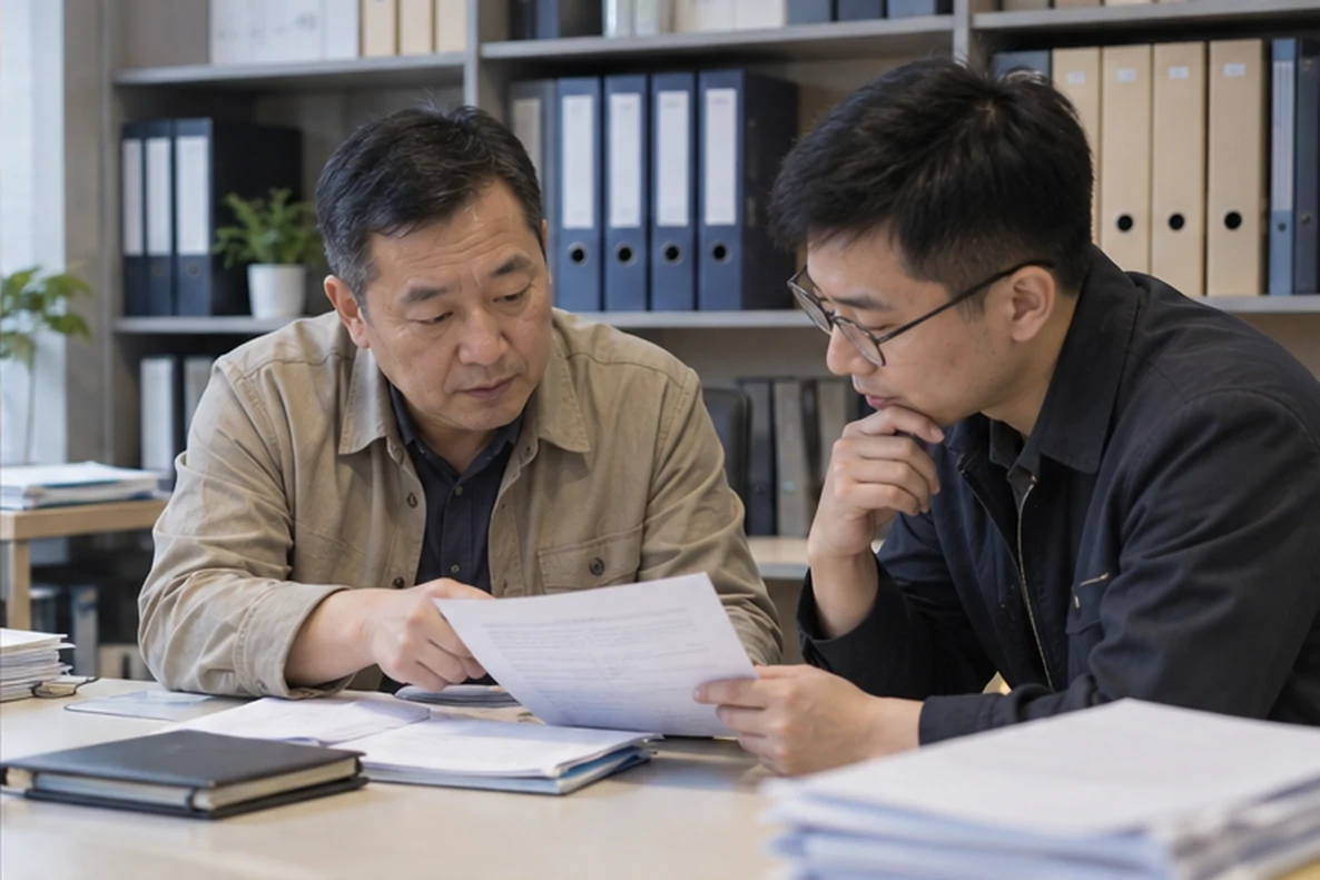 核对注册公司资料与办理事项的服务场景示意