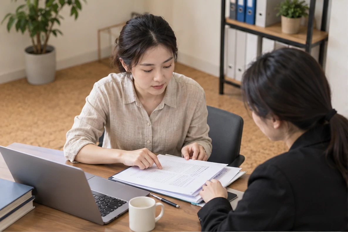 核对注册公司资料与办理事项的服务场景示意