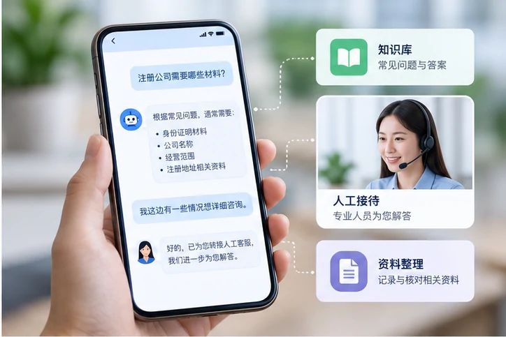在线客服接待与咨询整理的服务场景示意