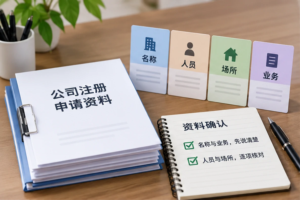 核对注册公司资料与办理事项的服务场景示意
